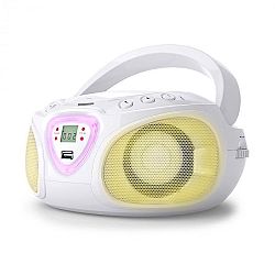 Auna Roadie, boombox, bílý, CD, USB, MP3, FM/AM rádio, bluetooth 2.1, LED barevné efekty
