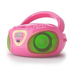Auna Roadie, boombox, růžový, CD, USB, MP3, FM/AM rádio, bluetooth 2.1, LED barevné efekty