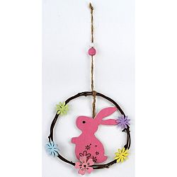 Dřevěná závěsná dekorace Zajíček růžová, 20 cm